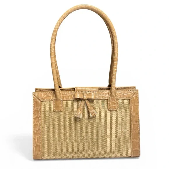 Liz Claiborne Tan Woven Straw Handbag - Picture 12 of 12